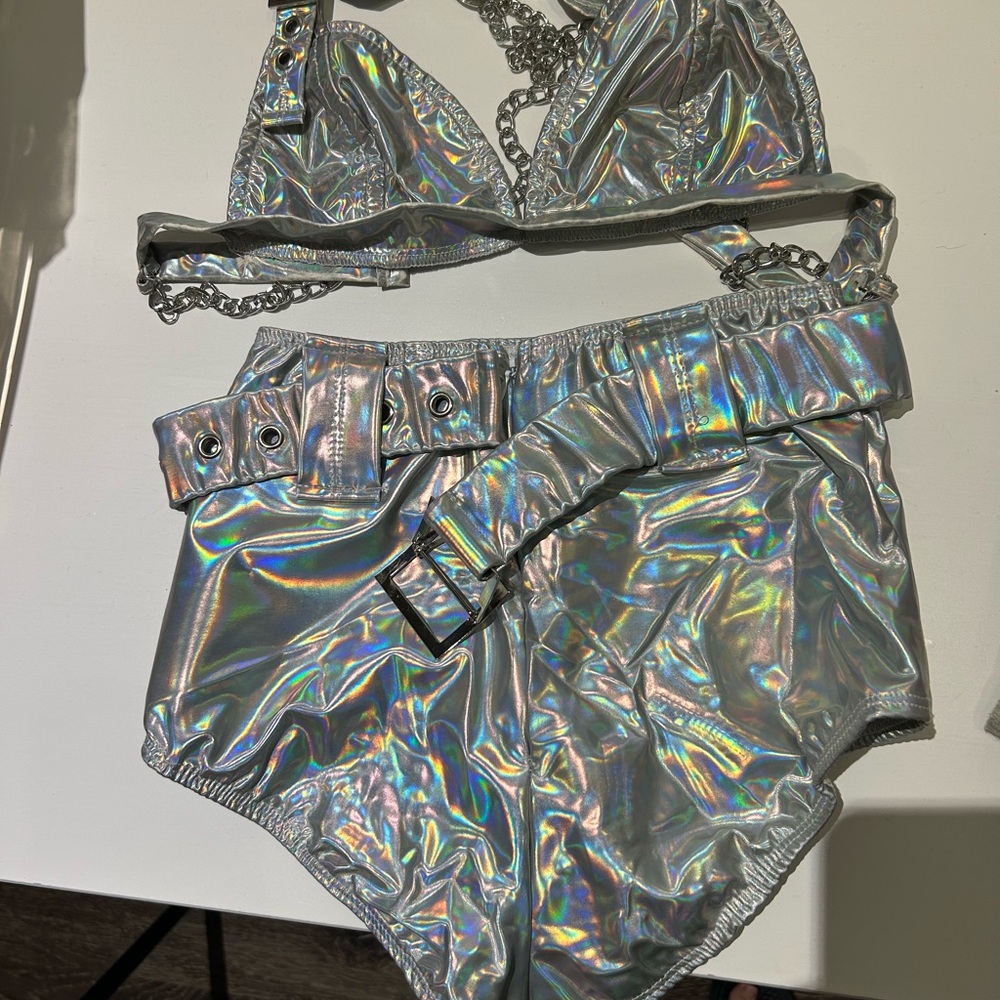 Holographic Silver Bikini Set